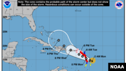Trayectoria prevista del huracán María según datos del Centro Nacional de Huracanes.