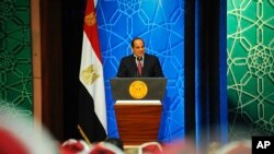 Le président égyptien Abdel-Fattah el-Sissi parle à des représentants gouvernementaux au Caire, Egypte, le 8 décembre 2016. 