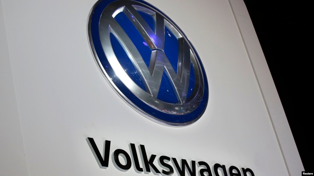 The Volkswagen logo is seen at the company's display during the North American International Auto Show in Detroit, Jan. 10, 2017.