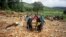 Men carry a coffin on along a makeshift path on the river in Ngangu township Chimanimani, Manicaland Province, eastern Zimbabwe, after the area was hit by the cyclone Idai.