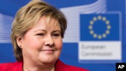 Perdana Menteri Norwegia Erna Solberg, salah satu ketua kelompok PBB yang mengadvokasi tujuan-tujuan pembangunan baru dunia untuk 2030.