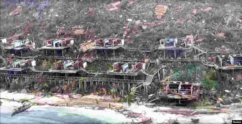 Aerial view of devastation following Hurricane Irma at Bitter End in Virgin Gorda, British Virgin Islands, Sept. 8, 2017, is seen in this still image taken from social media video.