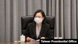 蔡英文總統在台北的總統府召開國安高層會議。（2022年1月28日）