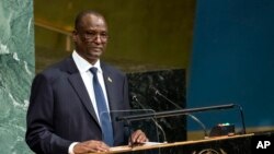 FILE - South Sudan's Vice President Taban Deng Gai addresses the United Nations General Assembly, Sept. 23, 2017, at U.N. headquarters in New York.