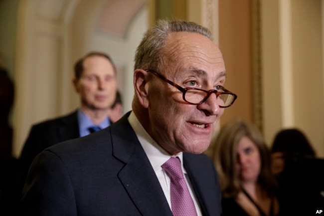 Senate Minority Leader Chuck Schumer of N.Y., criticizes the Republican health care plan designed to replace Obamacare, March 7, 2017, during a news conference on Capitol Hill.