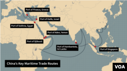 Key Chinese shipping routes along the country’s new maritime “silk road”