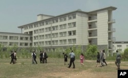 FILE - This image made from a May 21, 2014, video shows a building at the Pyongyang University of Science and Technology.