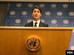 Primer Ministro de Canadá Justin Trudeau en un evento al margen de la Asamblea General de la ONU. Septiembre 26 de 2018. Foto: Celia Mendoza, VOA.