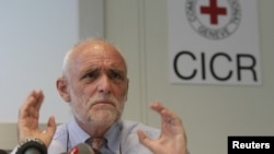 International Committee of the Red Cross President Jakob Kellenberger addresses a news conference in Geneva, Switzerland, June 25, 2012. 