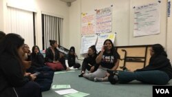 High school volunteers at the Long Beach-based Khmer Girls in Action (KGA) reached out to members of their community to go out to vote on November 6, 2018. (Men Kimseng/VOA Khmer) 