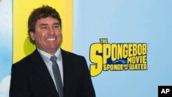 FILE - SpongeBob SquarePants creator Stephen Hillenburg attends the world premiere of "The SpongeBob Movie: Sponge Out Of Water" in New York, Jan. 31, 2015. Hillenburg died Monday, Nov. 26, 2018 of ALS. He was 57.