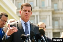 Boston Mayor Marty Walsh speaks after a meeting on gun violence prevention outside the White House in Washington, May 24, 2016.