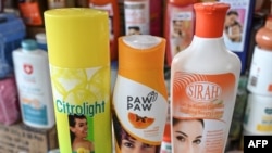 FILE —Skin lightening cosmetic products are displayed at the Koumassi market, in Abidjan on February 26, 2024.