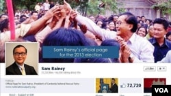 Pemimpin oposisi Kamboja Sam Rainsy memiliki pendukung sebanyak leboh dari 70.000 di halaman facebooknya, tanggal 14 Juni 2013 yang lalu (Foto: dok). Sam Rainsy bertekad akan kembali ke Kamboja sebelum pemilu bulan ini.