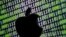 A 3D printed Apple logo is seen in front of a displayed cyber code in this illustration taken March 22, 2016. 