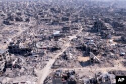 An aerial photograph taken by a drone shows the destruction caused by the Israeli air and ground offensive in Jabaliya, Gaza Strip, Jan. 29, 2025.