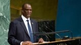 FILE - South Sudan's Vice President Taban Deng Gai addresses the United Nations General Assembly, Sept. 23, 2017, at U.N. headquarters in New York.