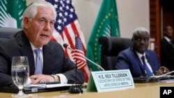 Le secrétaire d’État américain Rex Tillerson lors d'une conférence de presse à Addis Ababa, Ethiopie, le 8 mars 2018.