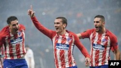 Antoine Griezmann jubile après son but en finale de l'Europa League contre Marseille, France, le 16 mai 2018.