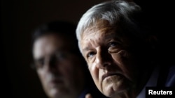 Mexico's President-elect Andres Manuel Lopez Obrador and his pick for foreign minister, Marcelo Ebrard, hold a news conference in Mexico City, Mexico, July 5, 2018.