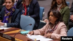 FILE—Special Representative of the Secretary-General on Sexual Violence in Conflict, Pramila Patten, speaks during a meeting of the United Nations Security Council on the conflict between Israel and Hamas, at U.N. headquarters in New York, U.S., March 11, 2024