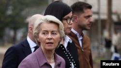 European Commission President Ursula von der Leyen visits an area affected by recent floods, as part of her Western Balkans tour, in Donja Jablanica, Bosnia and Herzegovina, Oct. 24, 2024.