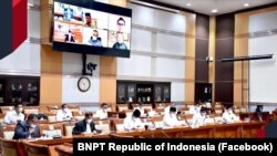 BNPT menghadiri Rapat Dengar Pendapat (RDP) bersama komisi tiga DPR RI, Senin (22/3/2021). (Foto: Facebook/BNPT Republik Indonesia)