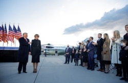 U.S. President Donald Trump and first lady Melania Trump arrive at the Joint Base Andrews, Maryland, Jan. 20, 2021.