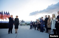 U.S. President Donald Trump and first lady Melania Trump arrive at the Joint Base Andrews, Maryland, Jan. 20, 2021.