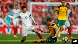 L'équipe d'Angleterre contre celle de la Lituanie lors des qualifications pour le mondial 2018 à Londres, le 26 mars 2017.