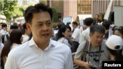 Ông Hoàng Tứ Duy, phát ngôn nhân của Việt Tân, tại cuộc biểu tình phản đối Tập đoàn Formosa Plastics ở Đài Bắc, Đài Loan, ngày 10/8/2016.