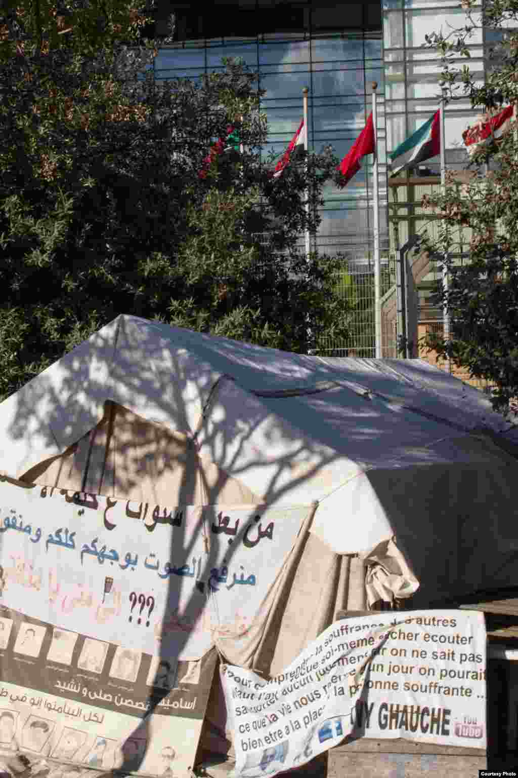 Families of the missing camp in a tent outside the UN&rsquo;s headquarters in downtown Beirut in protest at the lack of action being taken. (John Owens)