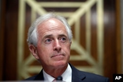 FILE - Chairman Bob Corker, R-Tenn., pauses before a hearing of the Senate Foreign Relations Committee on Capitol Hill in Washington, Sept. 19, 2017.