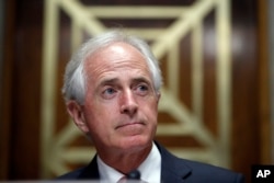 Chairman Bob Corker, R-Tenn., pauses before a hearing of the Senate Foreign Relations Committee on the nomination of former Utah Gov. Jon Huntsman to become the US ambassador to Russia, on Capitol Hill, Sept. 19, 2017 in Washington.