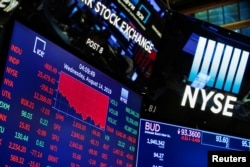 FILE - A screen shows the numbers after the closing bell at the New York Stock Exchange (NYSE) in New York, U.S., August 14, 2019.