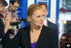 Barbara Nowacka, leader of the United Left, arrives for a TV debate with leaders of all parties, in Warsaw, Poland, October 20, 2015.