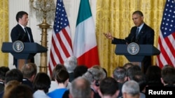 El presidente Obama y el primer ministro interline, Matteo Renzi, durante una conferencia de prensa conjunta en la Casa Blanc.