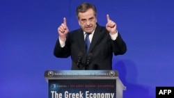 Greece's prime minister, Antonis Samaras, speaks at the annual conference of the American-Hellenic Chamber of Commerce in Athens, Dec. 2, 2014. 