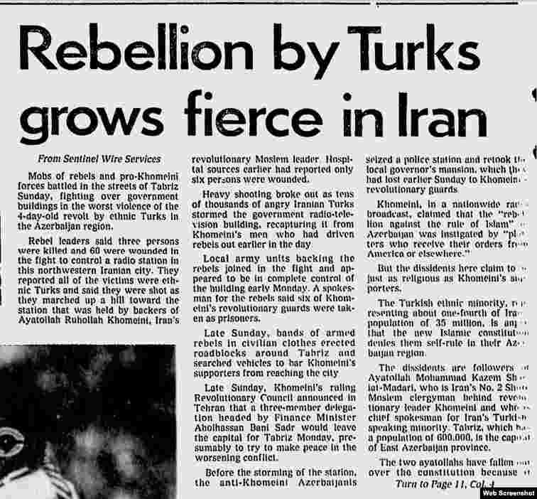 Türklərin üsyanı İranda şiddəti artırır The Milwaukee Sentinel - December 1979