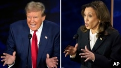 Le candidat républicain à l'élection présidentielle Donald Trump, et la candidate démocrate Kamala Harris, lors du débat présidentiel, le mardi 10 septembre 2024, à Philadelphie. AP / Alex Brandon