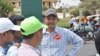 Labor activists gathered outside Cambodia's National Assembly Monday to protest against a controversial new Trade Union Law (D. de Carteret / VOA)