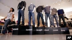 Blue jeans on display at a Gap store in California.