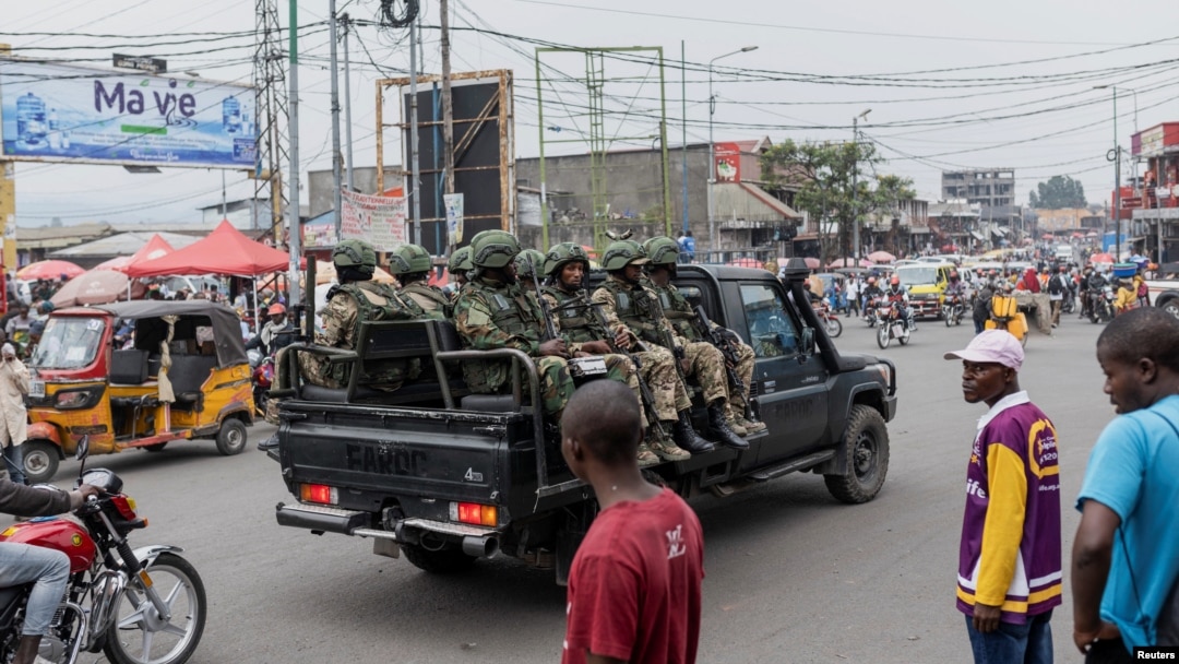 An M23 rebel pickup truck drives on a road in Goma, North Kivu province, Democratic Republic of the Congo, Feb. 4, 2025. 