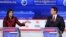 ARCHIVO - La exembajadora ante la ONU, Nikki Haley, y el gobernador de Florida, Ron DeSantis, participan en el segundo debate de primarias republicanas, el 27 de septiembre de 2023, en Simi Valley, California.