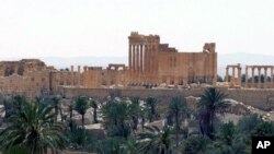 Pemandangan kota Palmyra, sebuah kota kuno yang terkenal dengan reruntuhan zaman Romawi dan tercatat sebagai salah satu situs warisan budaya dunia UNESCO. 