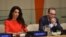 Amal Clooney participates in the Press Behind Bars: Undermining Justice and Democracy event during the 73rd session of the United Nations General Assembly at the United Nations in New York