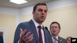 FILE - Rep. Justin Amash, R-Mich., speaks at a news conference at the Capitol in Washington, Jan. 10, 2018. On May 18, 2019, Amash became the first Republican federal lawmaker to accuse President Donald Trump of engaging in "impeachable conduct.'' 