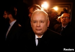 Jaroslaw Kaczynski, leader of the ruling party Law and Justice (PiS) leaves after his meeting with German Chancellor Angela Merkel in Warsaw, Feb. 7, 2017.