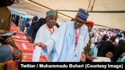 Le président Muhammadu Buhari lors de l’élection du président de son parti APC (All Progressives Congress) à Abudja, Nigeria, 24 juin 2018. (Twitter/ Muhammadu Buhari)