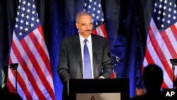 Attorney General Eric Holder speaks at the Muslim Advocates annual dinner in Millbrae, Calif., 10 Dec 2010